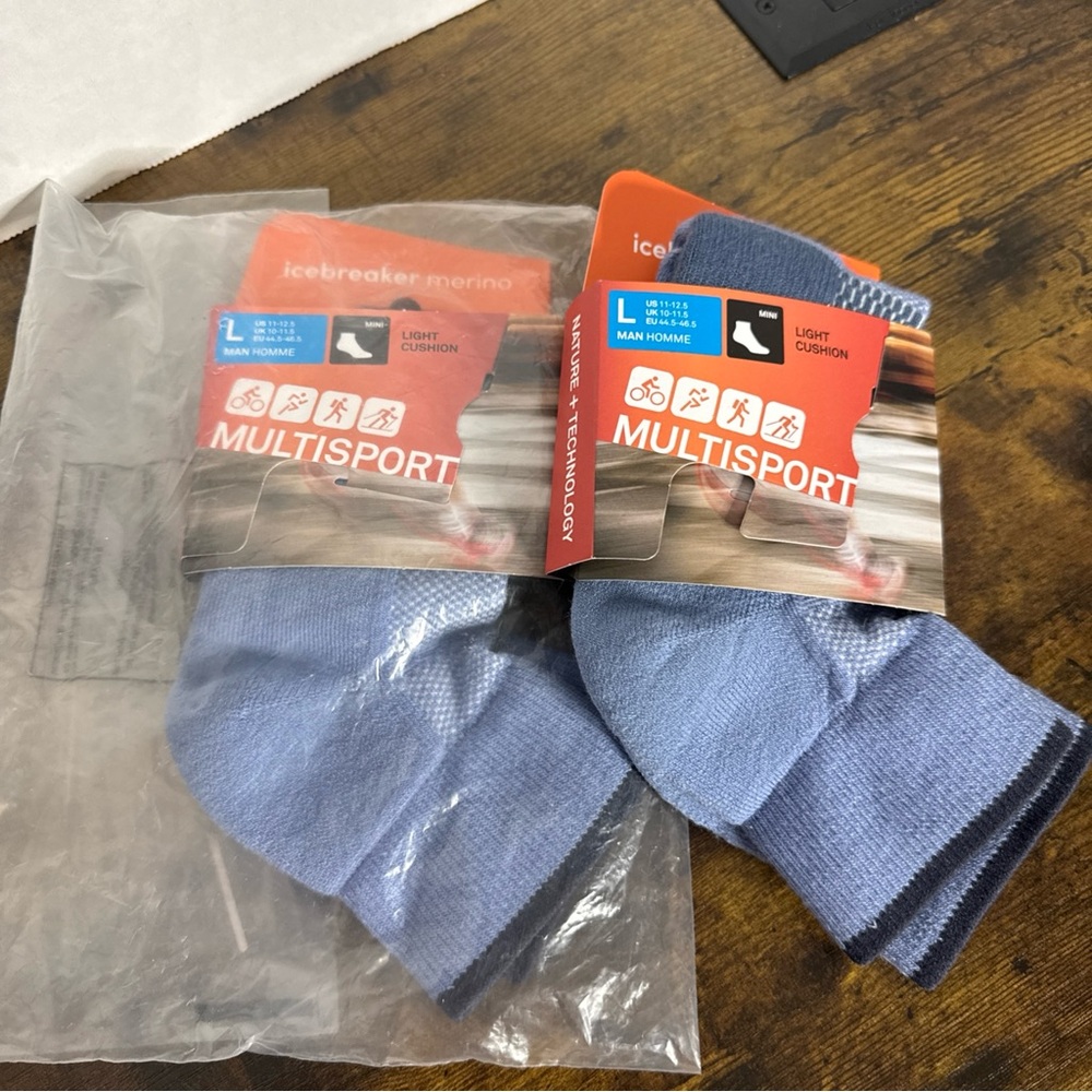 Icebreaker Men's Merino Multisport Mini Ankle Light Cushion Blue Bundle x 2 NEW